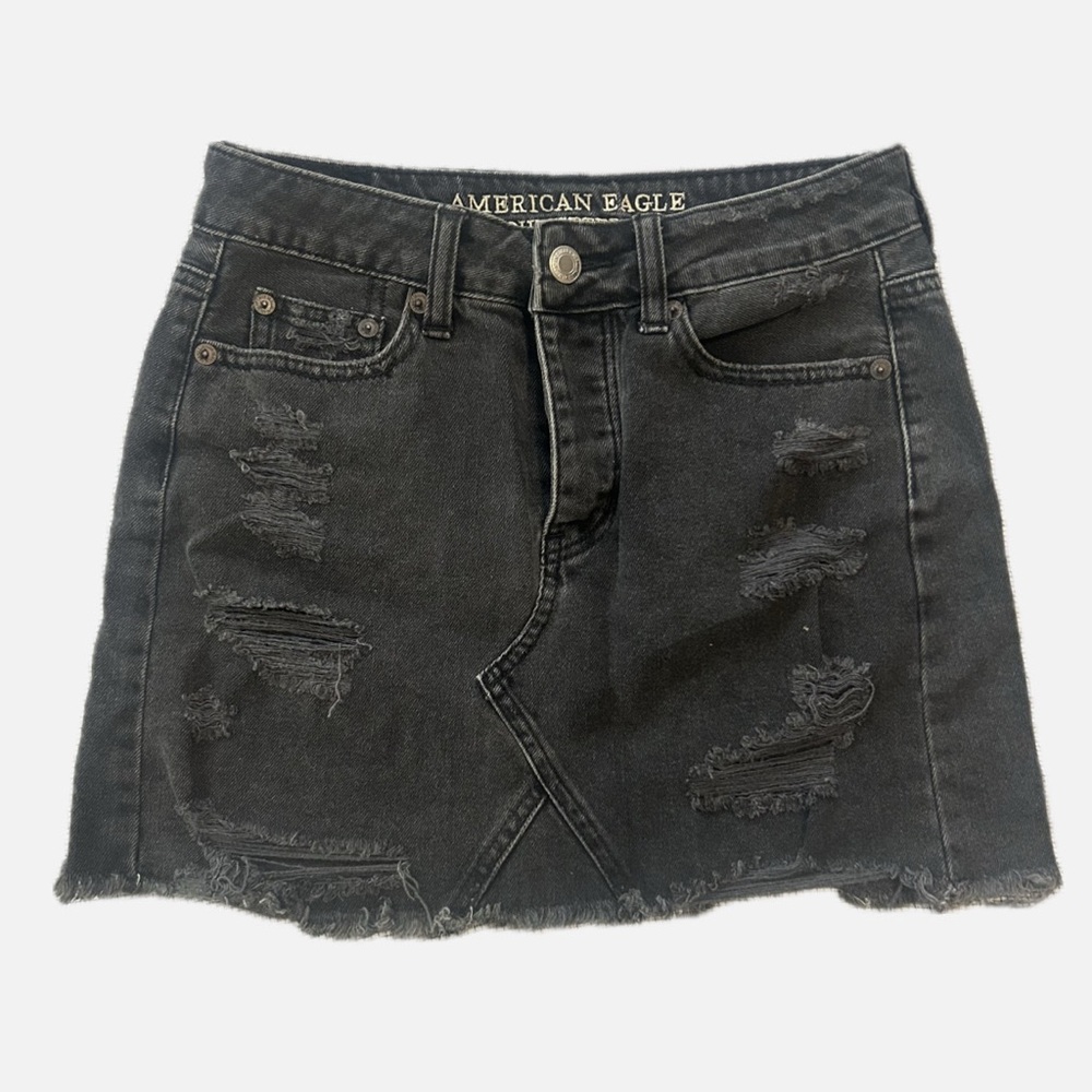 Distressed Black Jean Mini Skirt